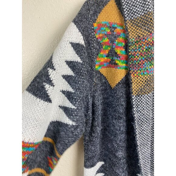 Original Aztec Open Front Hooded Long Cardigan Sweater size Medium Tribal. - Picture 6 of 9